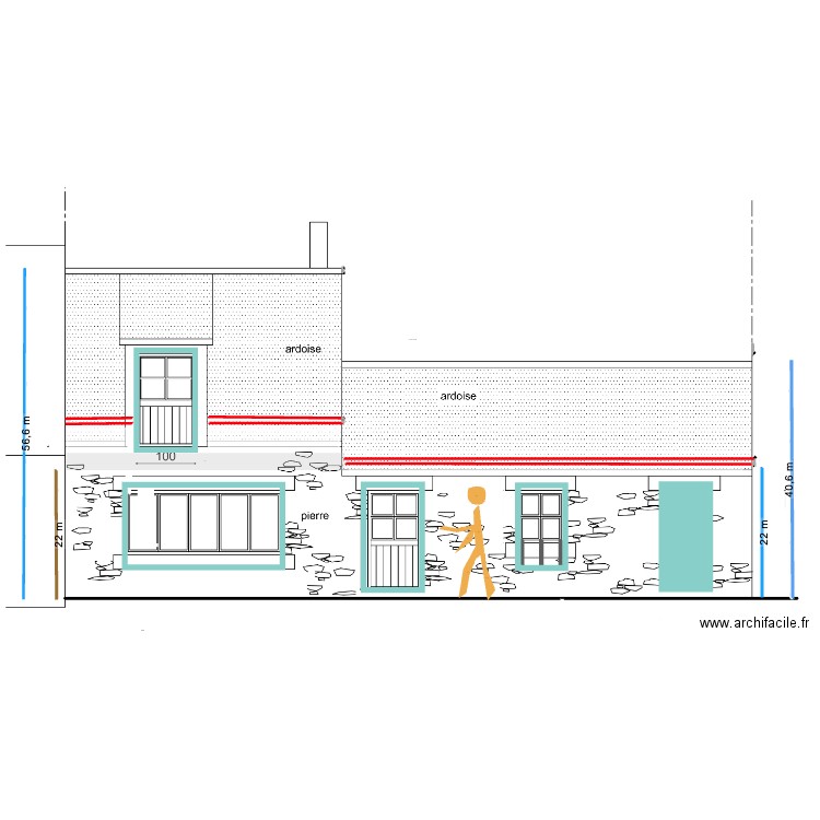 façade modifiée V2 2 (façade 220ht). Plan de 3 pièces et 0 m2