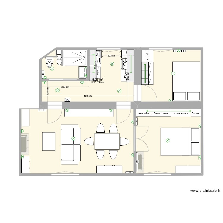 3 Crespin_Amenagement. Plan de 5 pièces et 48 m2