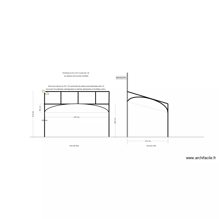Pergola en coupe. Plan de Pergola en coupe. Plan de