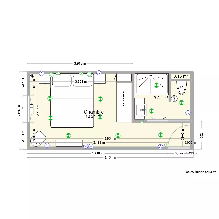 Chambre ex Flora V2. Plan de 3 et 16 m² Chambre ex Flora V2. Plan de 3 et 16 m²