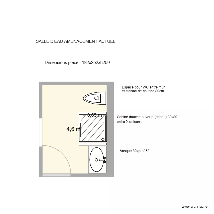 Salle d'eau AMENAGEMENT ACTUEL 1. Plan de 1 Pièce et 5 m²