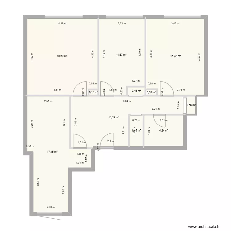 projet de r&eacute;novation. Plan de 11  et 83 m²