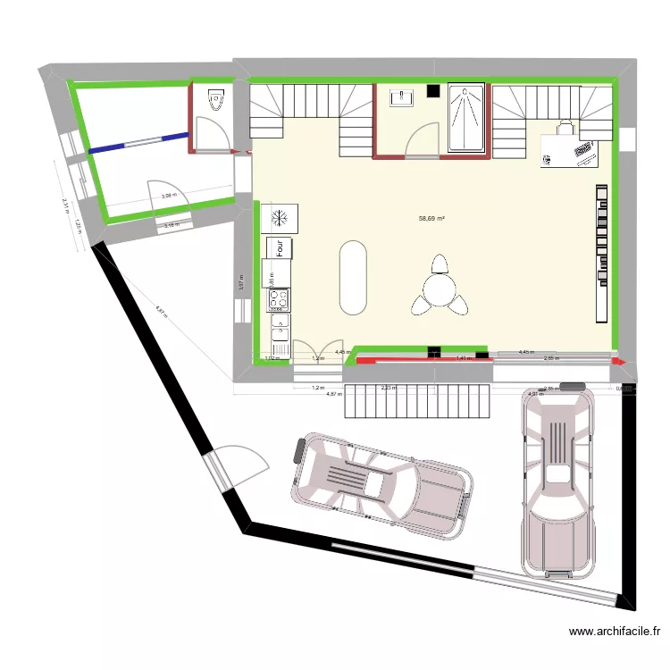 Plan RDC avec escalier différent. Plan de 1 et 59 m² Plan RDC avec escalier différent. Plan de 1 et 59 m²