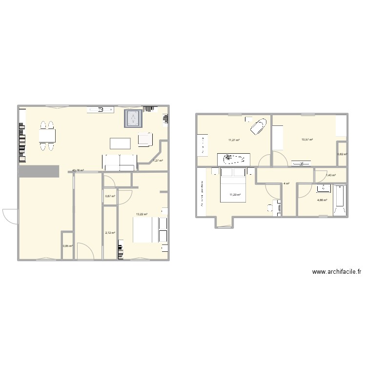 Chambre parentale. Plan de 13 pièces et 108 m2