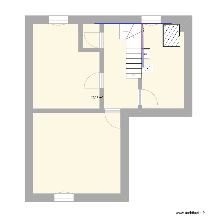 Maison étage 1. Plan de 1 pièce et 53 m2