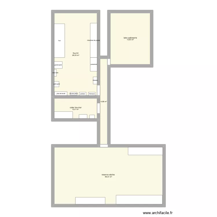 pb boulangerie. Plan de 5  et 101 m²