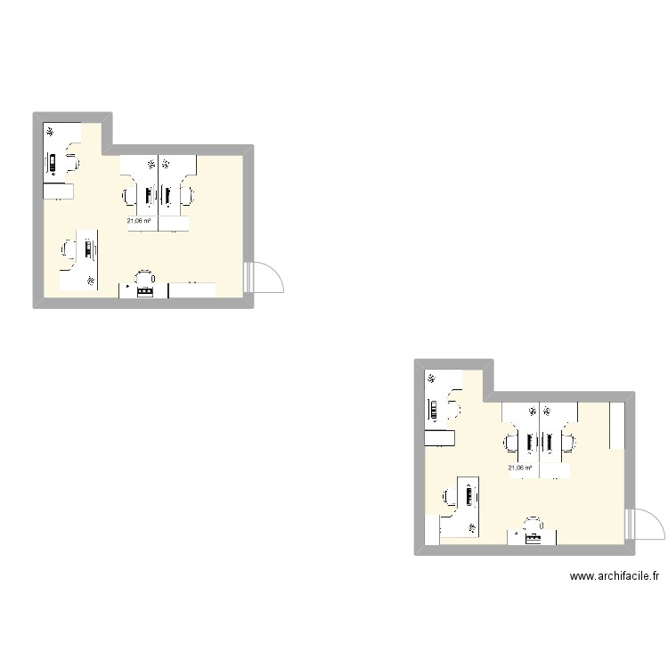 Bureau. Plan de 2 pièces et 42 m2