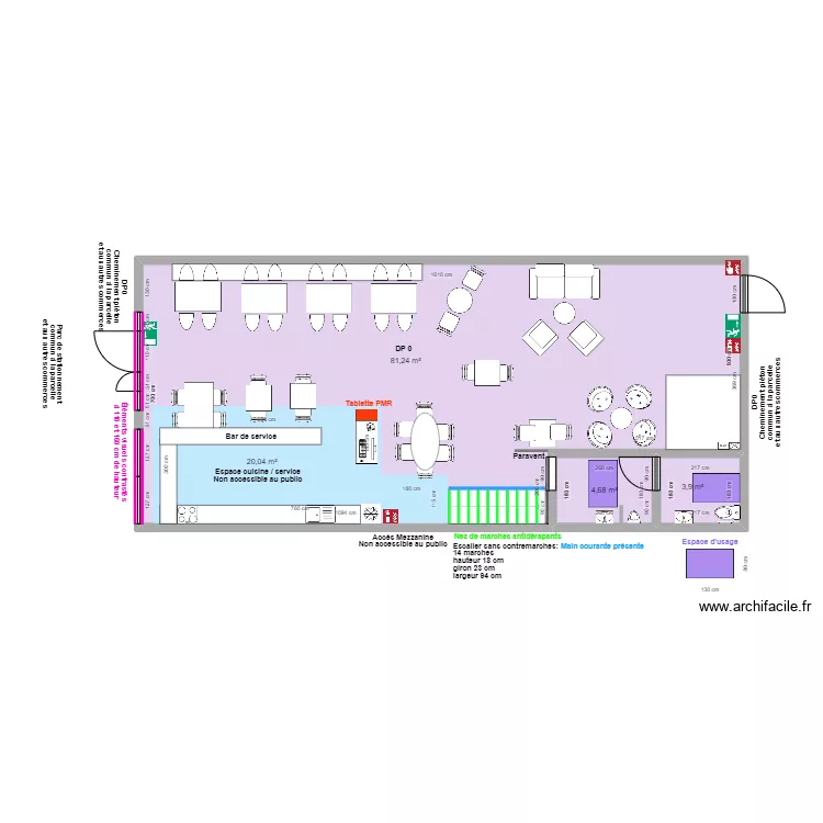 LE BEUZZ CAF&Eacute; RDC APRES TRAVAUX. Plan de 