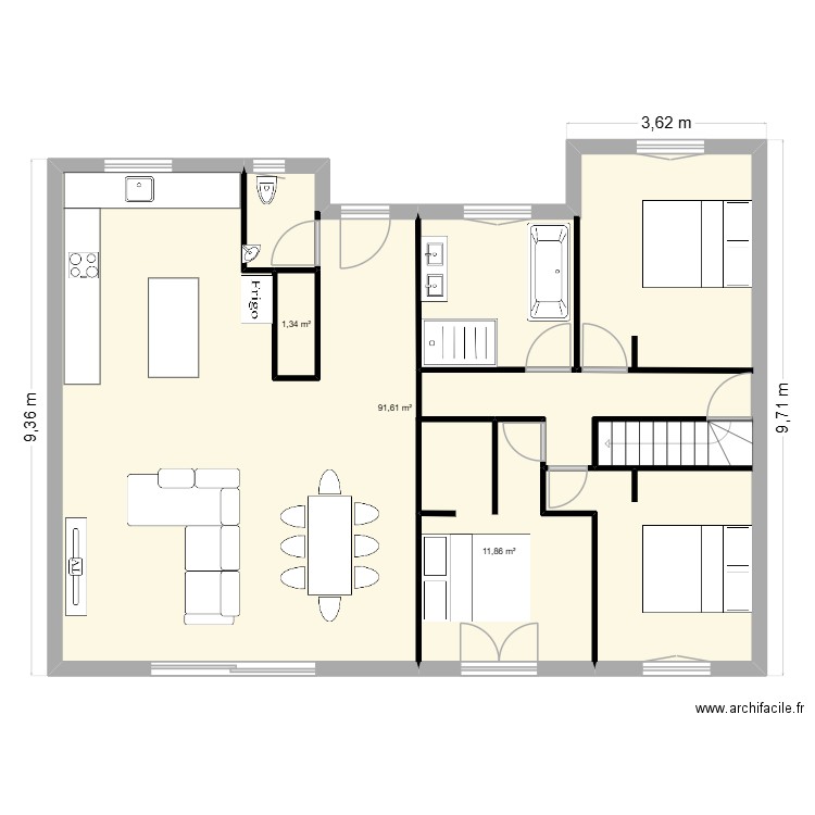Plan 2. Plan de 3 pièces et 105 m2
