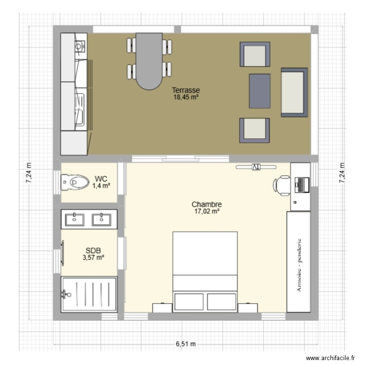 Bungalow de 47 m2. Plan de 0 pièce et 0 m2