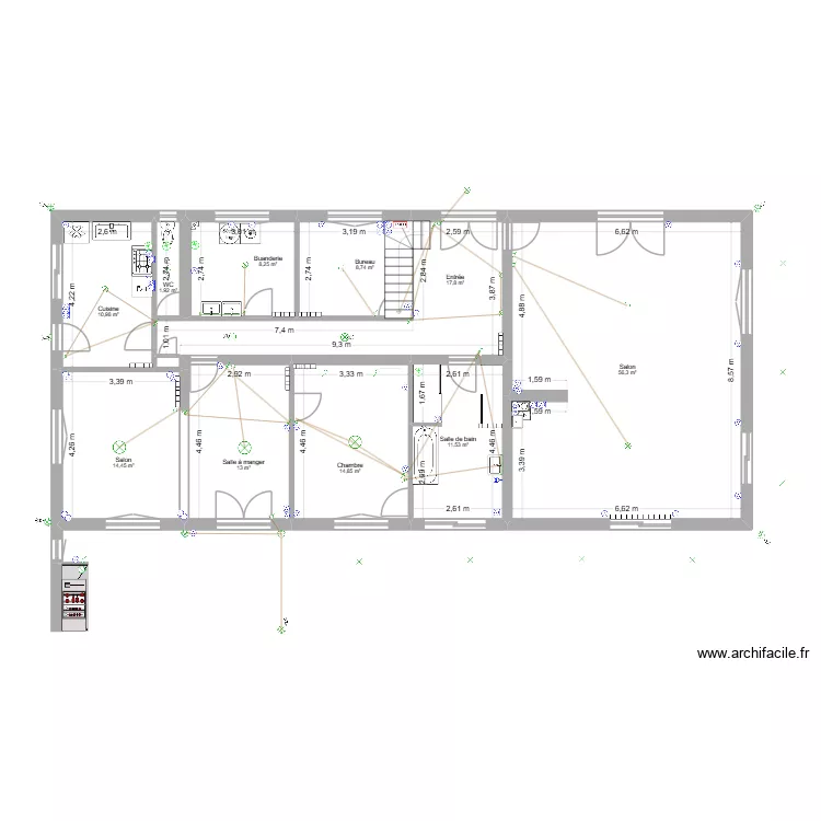 Maison Beauchamp prises et &eacute;clairage. Plan de 