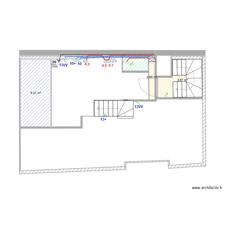 Appartement 3ème étage Mezzanine Schéma Electrique. Plan de 4 pièces et 11 m2