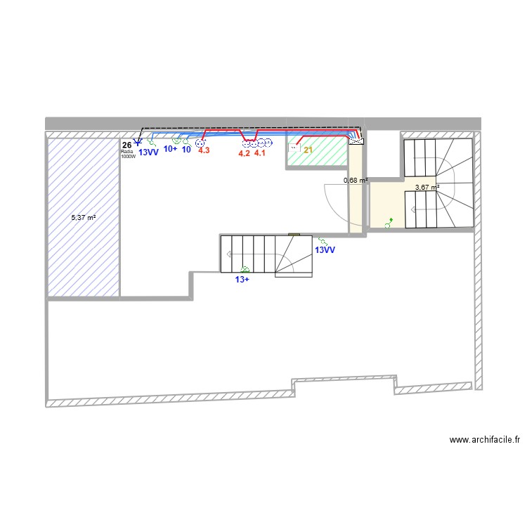 Appartement 3ème étage Mezzanine Schéma Electrique. Plan de 5 pièces et 51 m2