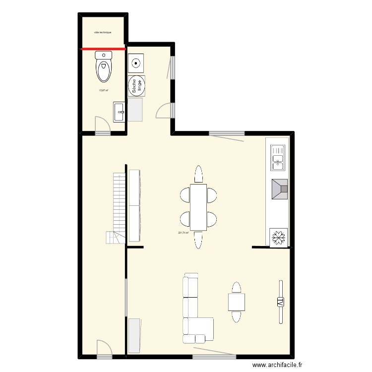 rez de chaussee Andrea idée. Plan de 3 pièces et 244 m2