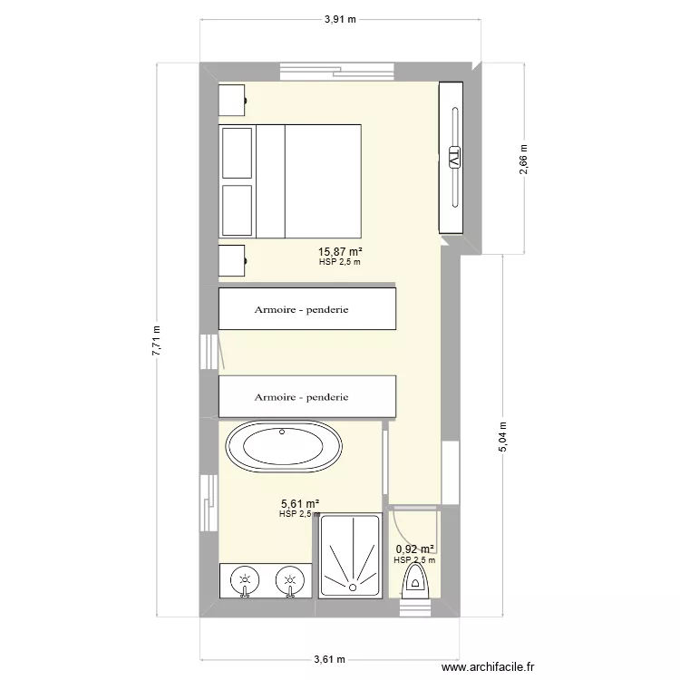 chambre en  plus 01. Plan de 3  et 22 m²
