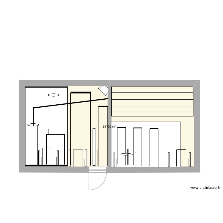 plan coupe bistrot. Plan de 1 pièce et 28 m2
