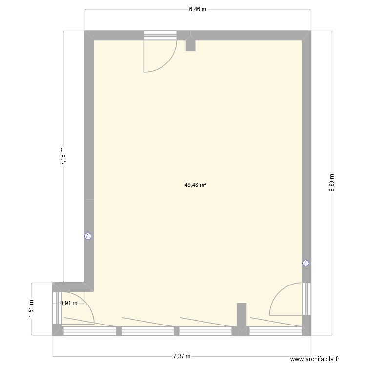 SAE 1.3. Plan de 1 pièce et 49 m2