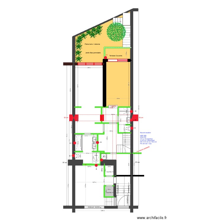 BAUCQ 77 Rez de Jardin Evacuation eaux. Plan de 10 pièces et 91 m2