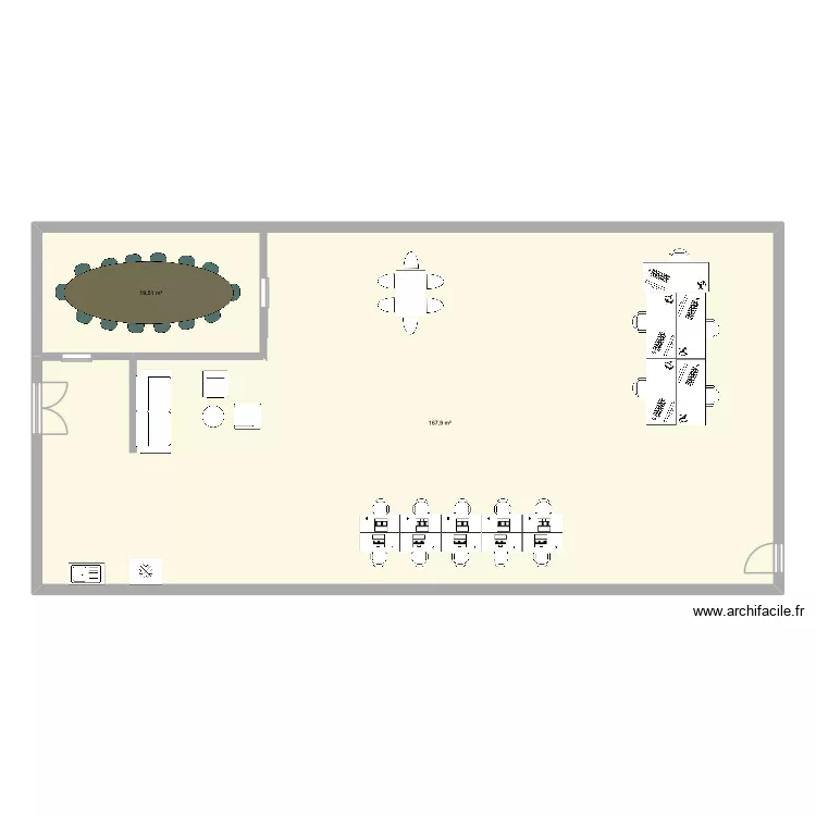 Plan Bureau 1. Plan de 2  et 187 m²