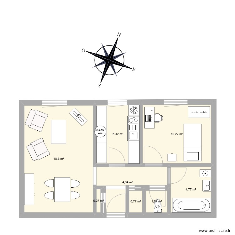 Appart Ralph. Plan de 8 pièces et 47 m2