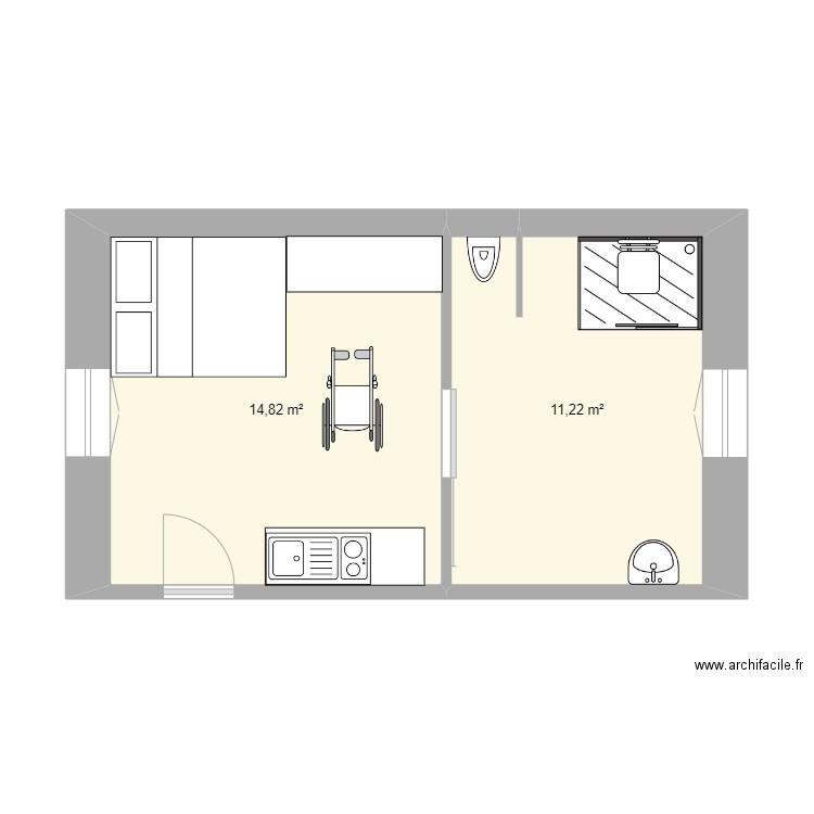 plan . Plan de 2 pièces et 26 m2