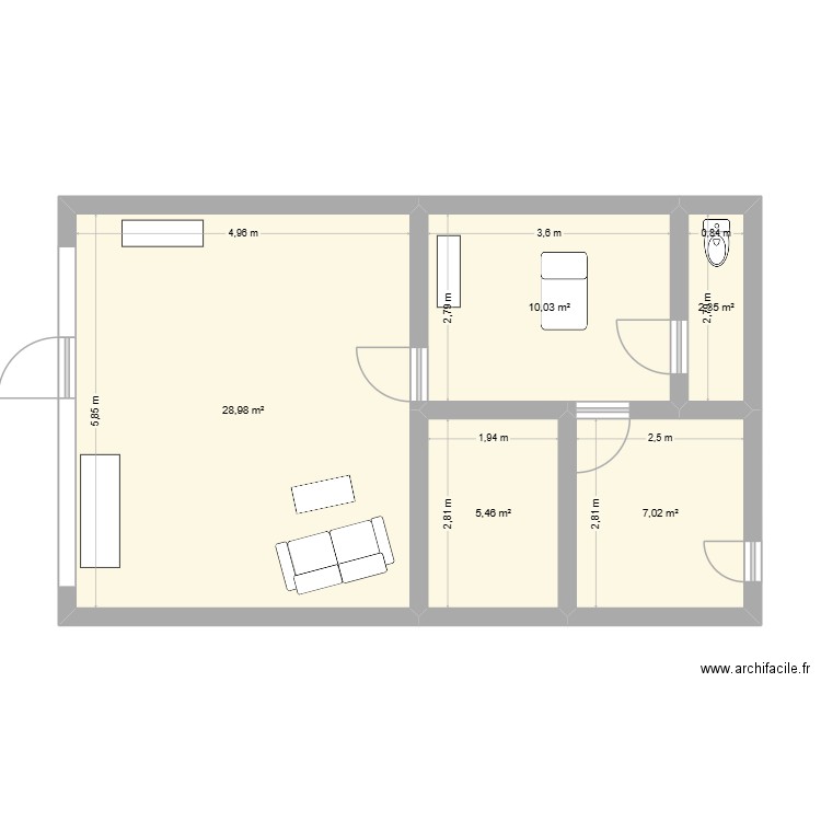 Goldenart. Plan de 5 pièces et 54 m2