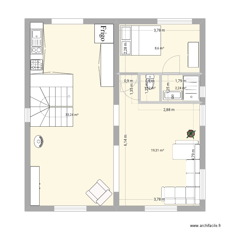PLENEUF. Plan de 5 pièces et 65 m2