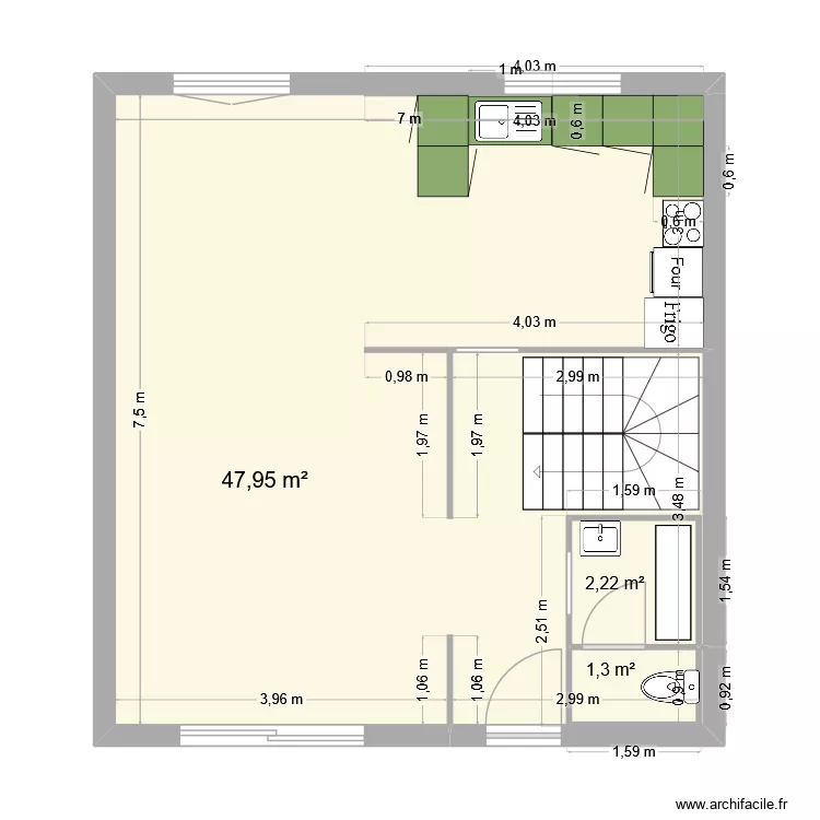 1er &eacute;tage maison. Plan de 3  et 51 m²