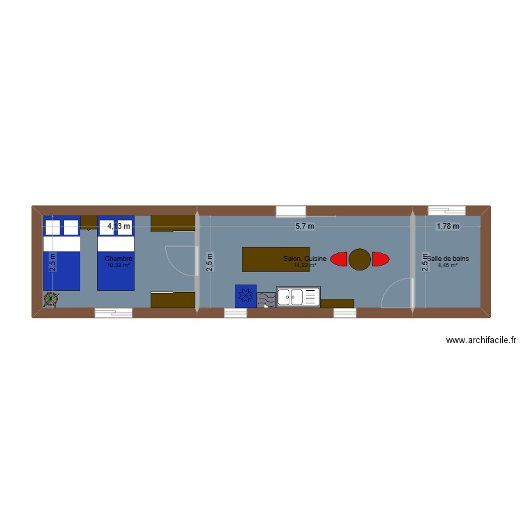 Techno v2. Plan de 3 pièces et 29 m2