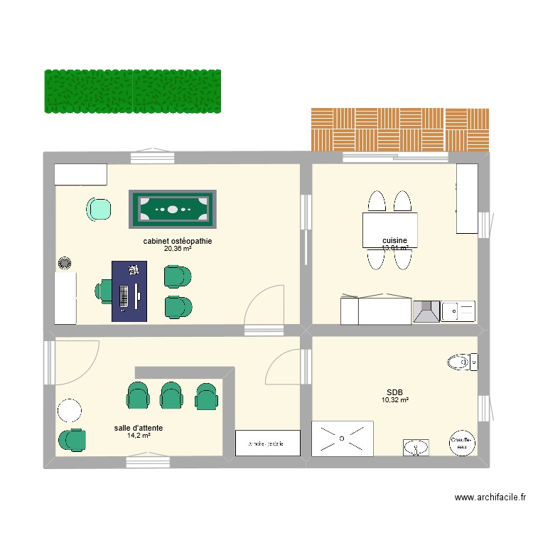 cabinet construction ostéo. Plan de 4 pièces et 59 m2