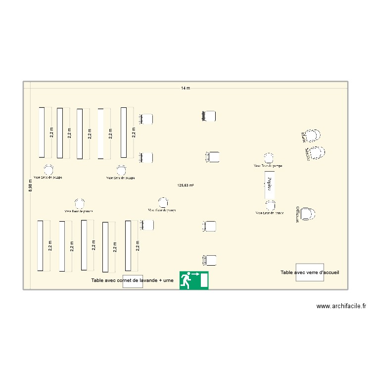 plan cérémonie intérieur. Plan de 1 pièce et 126 m2
