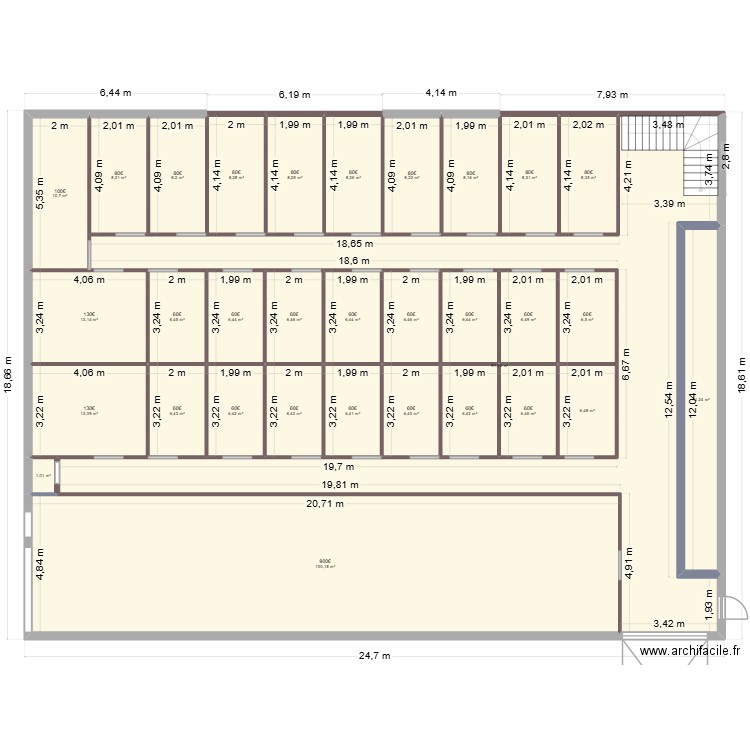 V5 entrepot JRF. Plan de 32 pièces et 422 m2