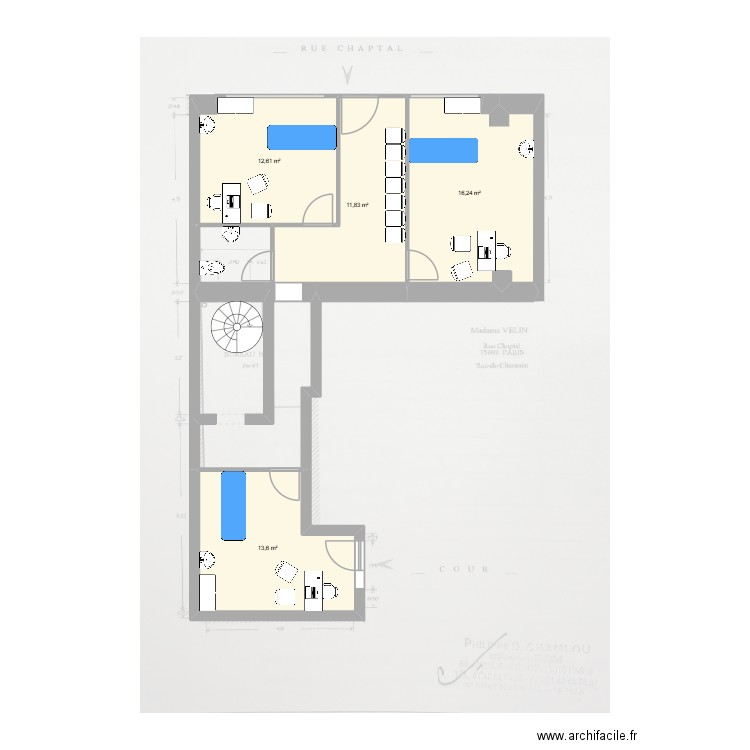 Cabinet Chaptal 2. Plan de 4 pièces et 54 m2