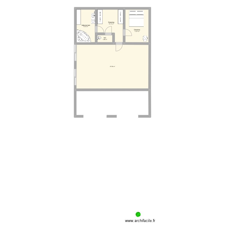 Theodore. Plan de 2 pièces et 44 m2