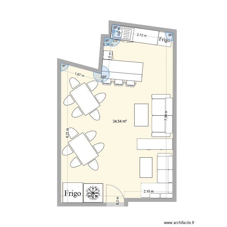 SALLE A MANGER. Plan de 1 pièce et 35 m2