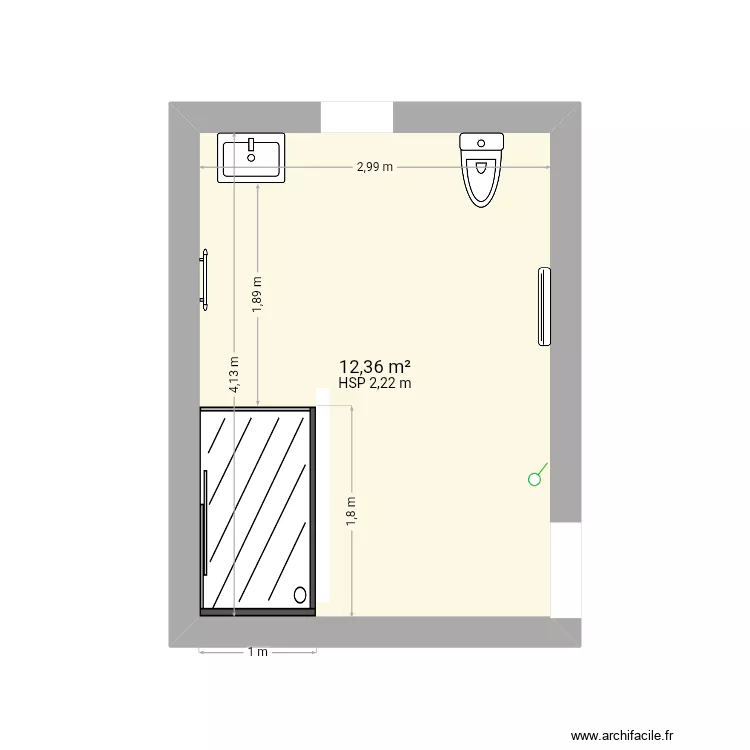 SDB Buanderie. Plan de 1  et 12 m²