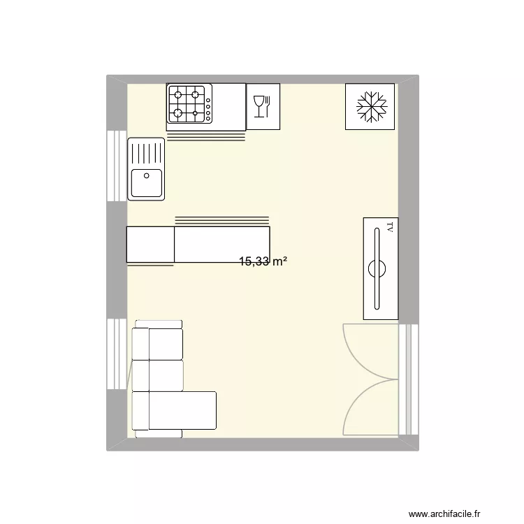 Cuisine. Plan de 1  et 15 m²