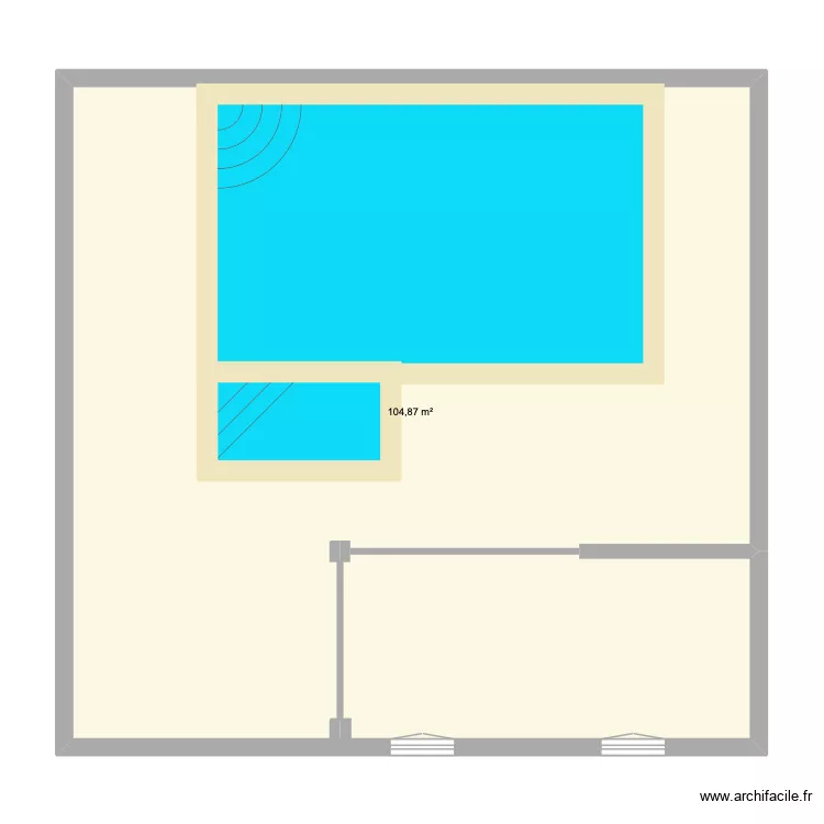 piscine. Plan de 1  et 105 m²