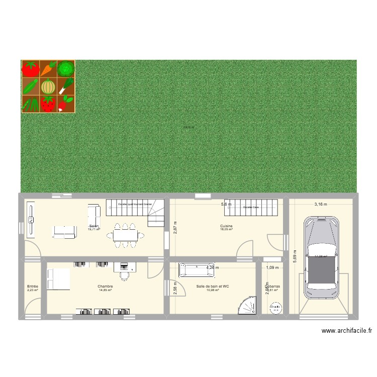 Projet de maison de plein pied. Plan de 7 pièces et 85 m2