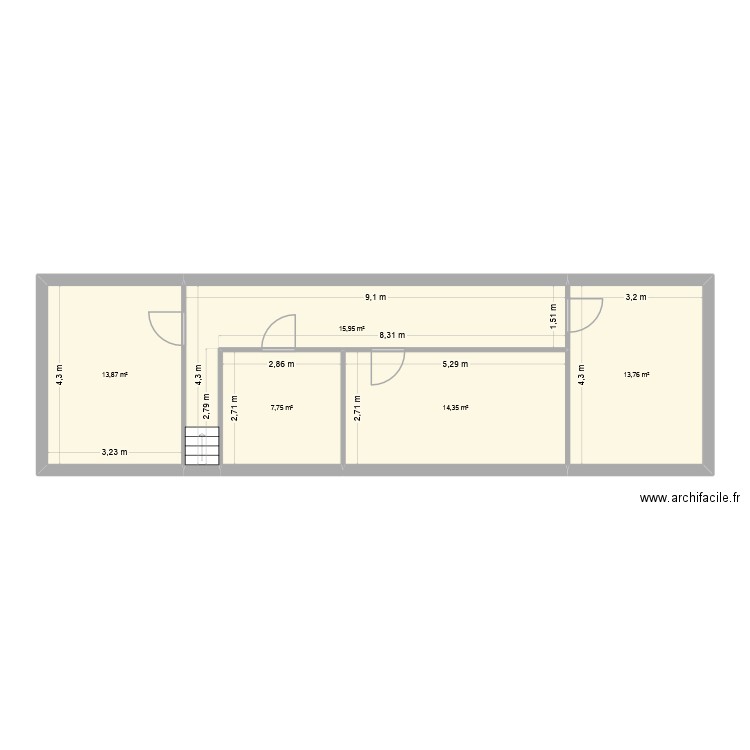 étage. Plan de 5 pièces et 66 m2