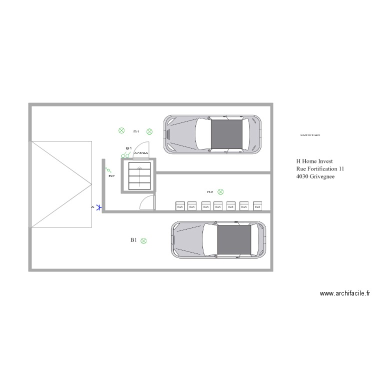commun. Plan de 3 pièces et 42 m2