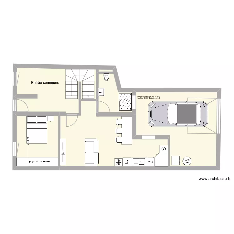 RDC Patou evacuations. Plan de 3  et 76 m²