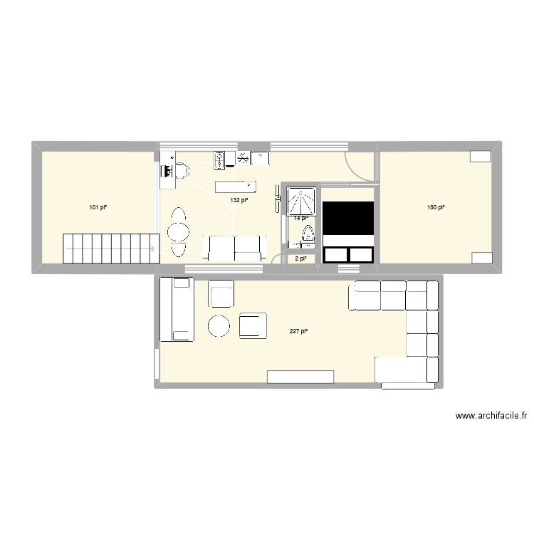 bateau maison. Plan de 7 pièces et 57 m2