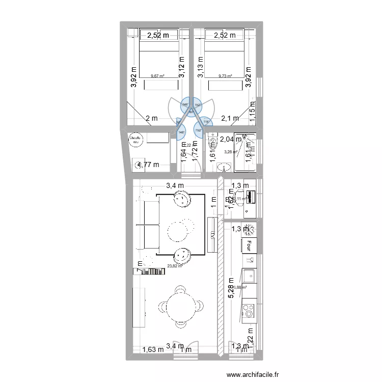 SUMATRA amenagement. Plan de 7  et 58 m²