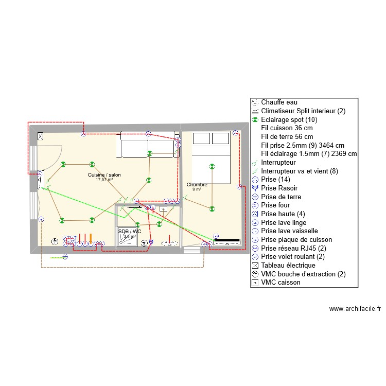 Castel T2 RDC ELEC. Plan de 3 pièces et 30 m2