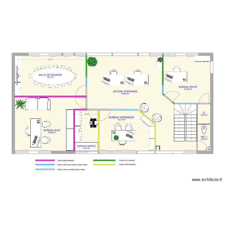 BUREAU 45 FC V5. Plan de 8 pièces et 103 m2