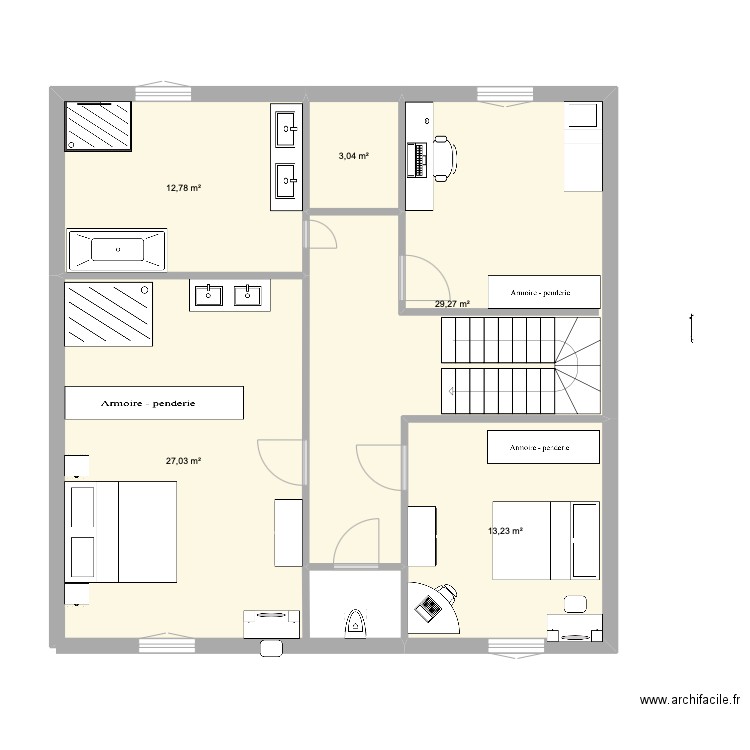 premier plan étage. Plan de 5 pièces et 85 m2