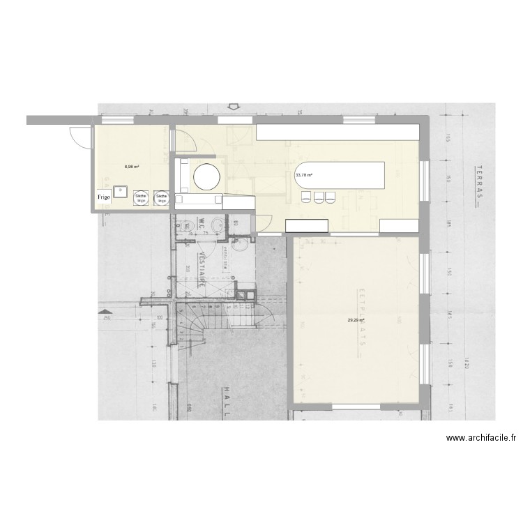 Cuisine Ijzerstraat 50. Plan de 3 pièces et 72 m2