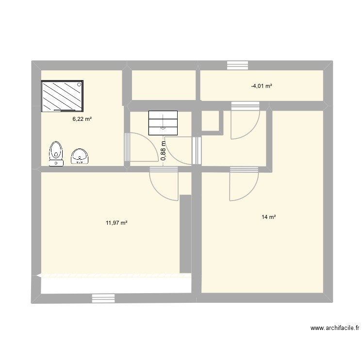 Chambre 1 étage. Plan de 4 pièces et 35 m2