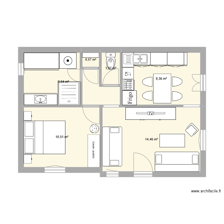 AUG OUEST. Plan de 6 pièces et 45 m2